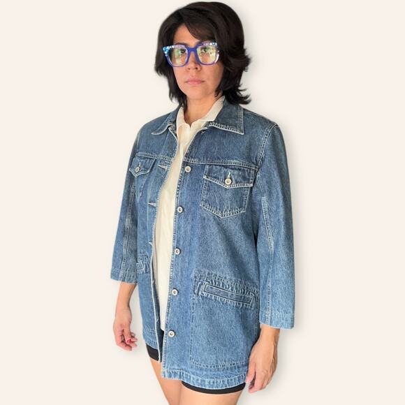 Vintage Bill Blass Denim Chore Coat Jacket Workwear 90s Utility Medium - Picture 4 of 7